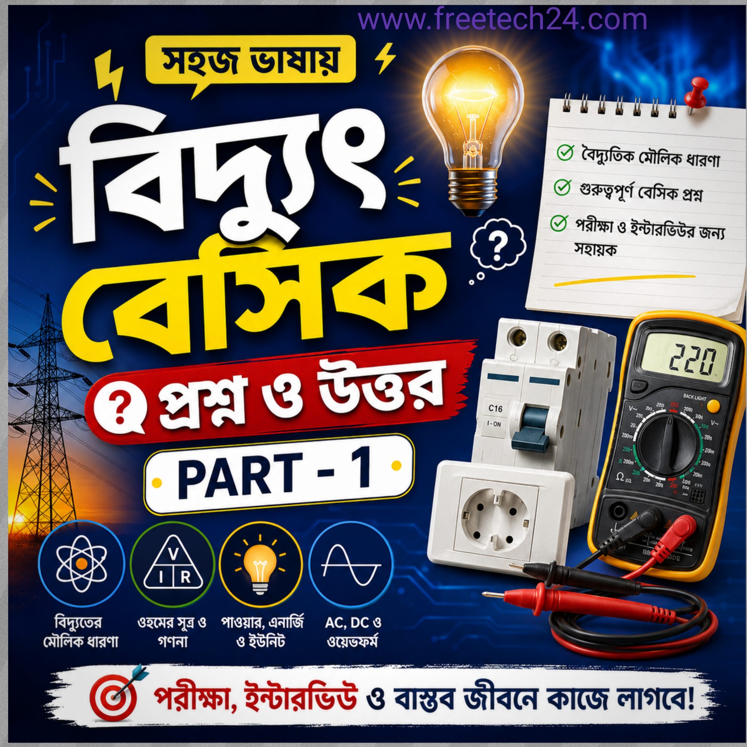 বিদ্যুৎ সম্পর্কে প্রাথমিক ধারণা – গুরুত্বপূর্ণ ১৪টি প্রশ্নোত্তর