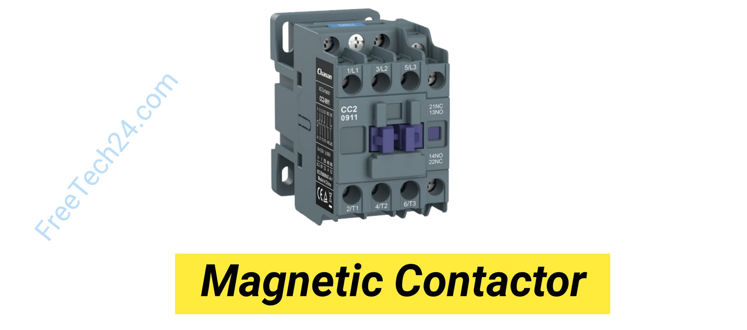 Magnetic Contactor : মোটর ও অন্যান্য উচ্চ-কারেন্টের বৈদ্যুতিক লোড ON/OFF নিয়ন্ত্রণ করতে ব্যবহৃত হয়। [Used to control the ON/OFF operation of motors and other high-current electrical loads.]